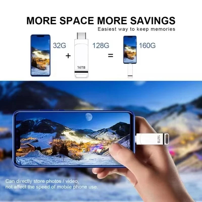 DIXSG pour Xiaomi, clés USB 3.2 de 16 To, disque U de 2 To, clé USB métallique haute vitesse, étanche, type C, mémoire USB, clés USB