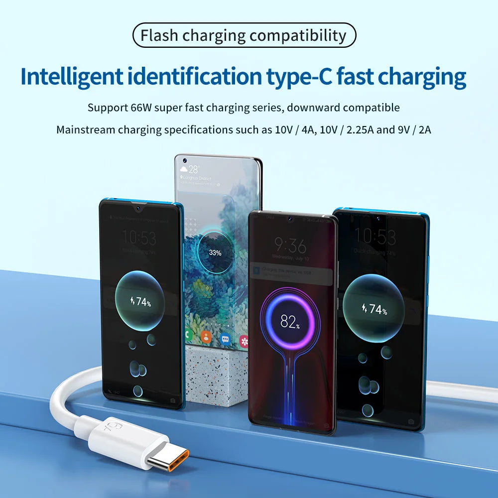 Câble de données USB 6A vers Type-C charge rapide compatible smartphones Android