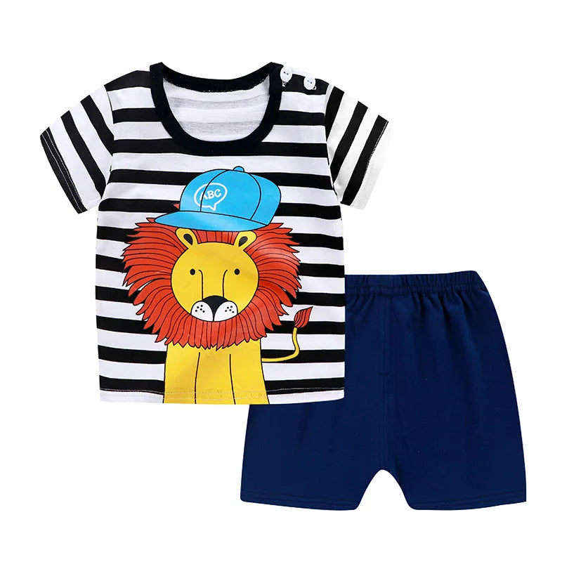 Winnie the Pooh Cute Kids Tracksuit Summer Clothes Cartoon Fashion Baby Boys Short Sleeve T-Shirt + Shorts 2 Piece Set
