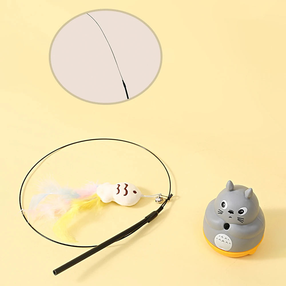 Bâton de pêche et de taquin pour petits chats, rotation à 360 degrés avec cloches à plumes et fil d'acier, 1 pièce