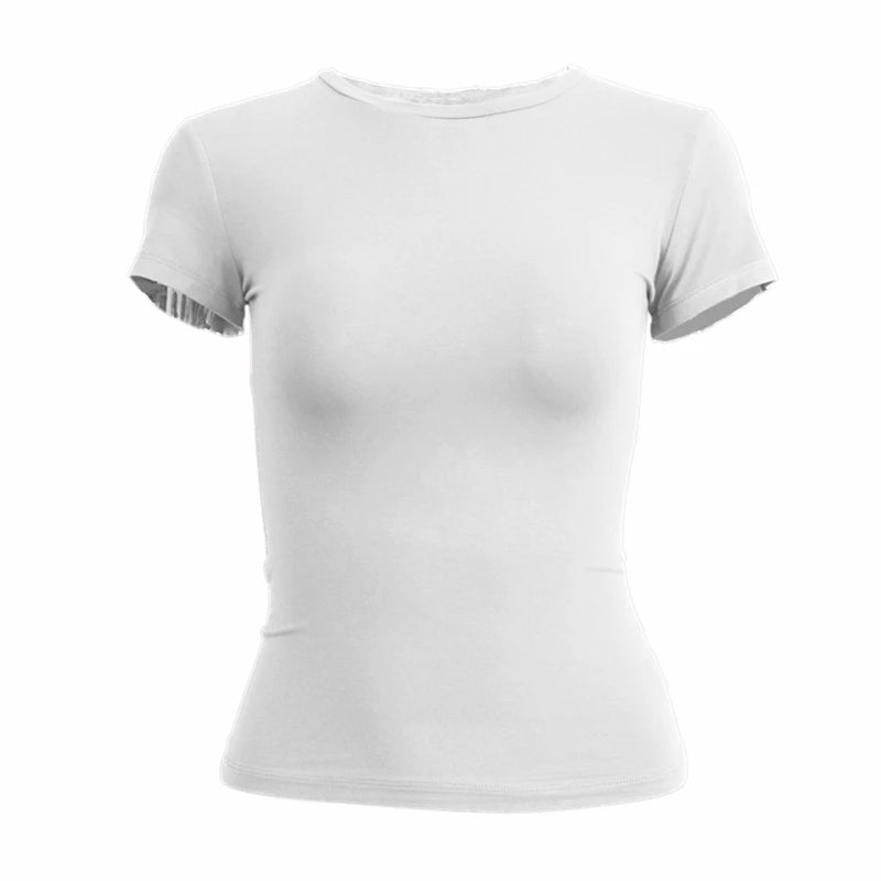 Mujer Ropa Camiseta de manga corta Top ajustado para mujer Cuello redondo Tejido Camiseta de tubo Ropa de calle Sexy deportivo 2024 Y2K Nuevo2410