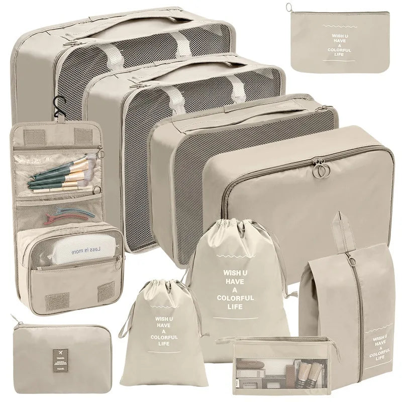 7/8/9/10 pièces ensemble organisateur de voyage sacs de rangement valise emballage Cubes ensemble étuis Portable bagages vêtements chaussure bien rangé pochette pliante