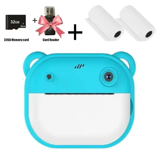 Cámara instantánea para niños, minicámara de vídeo digital para niños, pantalla 1080P, impresión de papel térmico + tarjeta de memoria de 32G