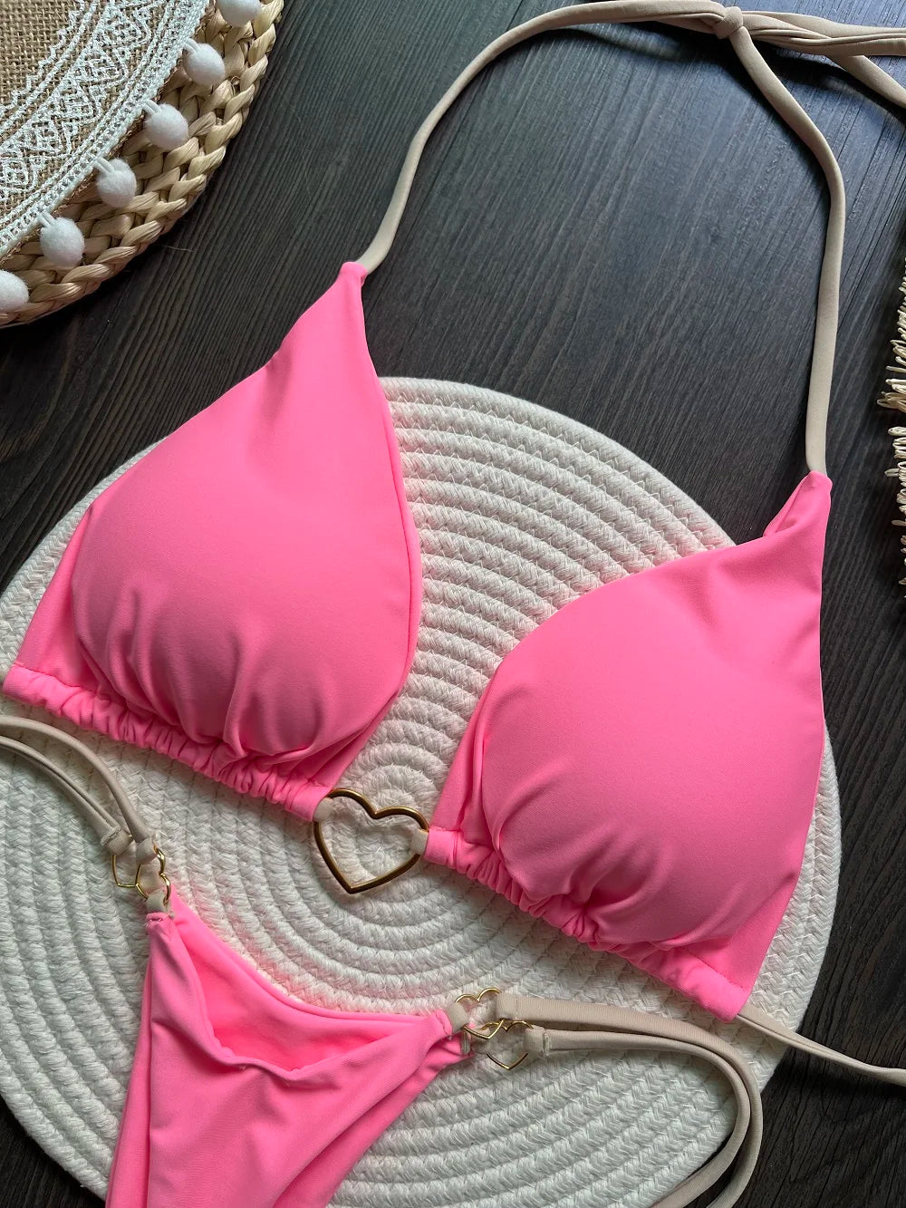 RUOTONSEPT-Maillot de bain deux pièces sexy pour femme, bikini brésilien, couleur unie, col licou, triangle, culotte tanga