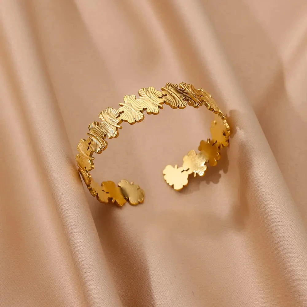 Exquisite Classic Bump Pattern Opening Bracelets for Women, Gold Color Stainless Steel Cuff Hand Ornament Gift