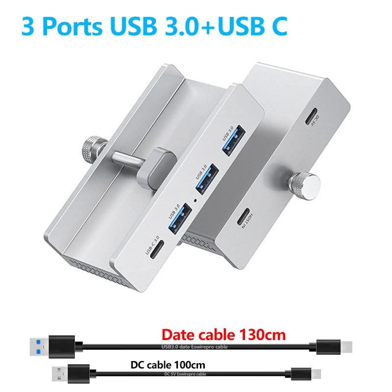 Abrazadera de concentrador USB de 10 Gbps, adaptador divisor USB3.2/3.0/2.0, estación de acoplamiento externa de múltiples clips para iMac Macbook Lenovo, accesorios para computadora de escritorio