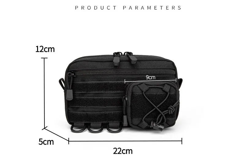 Pochette d'administration horizontale tactique Molle avec poche avant à cordon, pochette modulaire EMT, sac de rangement utilitaire EDC, sac de taille d'extérieur