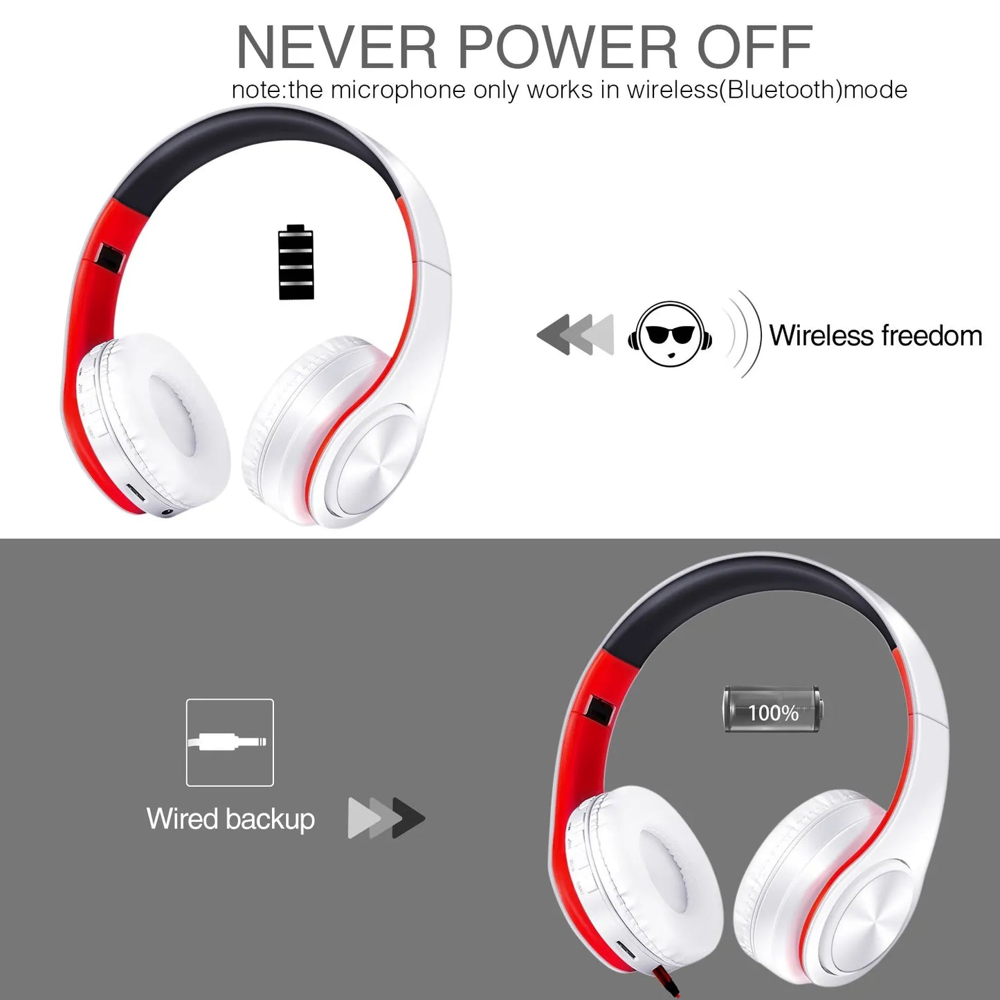 Casque Bluetooth sans fil pliable stéréo avec microphone – Sport et mains libres pour MP3 et smartphone
