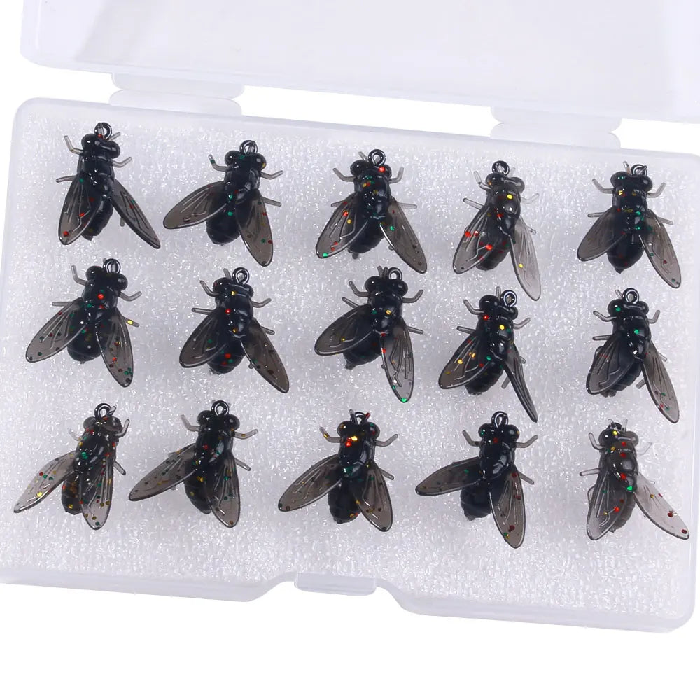 15pcs Box Kit Fishing Lure Stream Soft Bait Simulation Flies Insects Baits Small Fish Catch Artificial Lures Pike Carp Bass BAIT