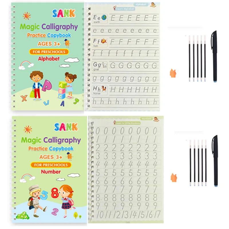 Cahier de pratique magique pour enfants — stylo, calligraphie, écriture réutilisable, préscolaire
