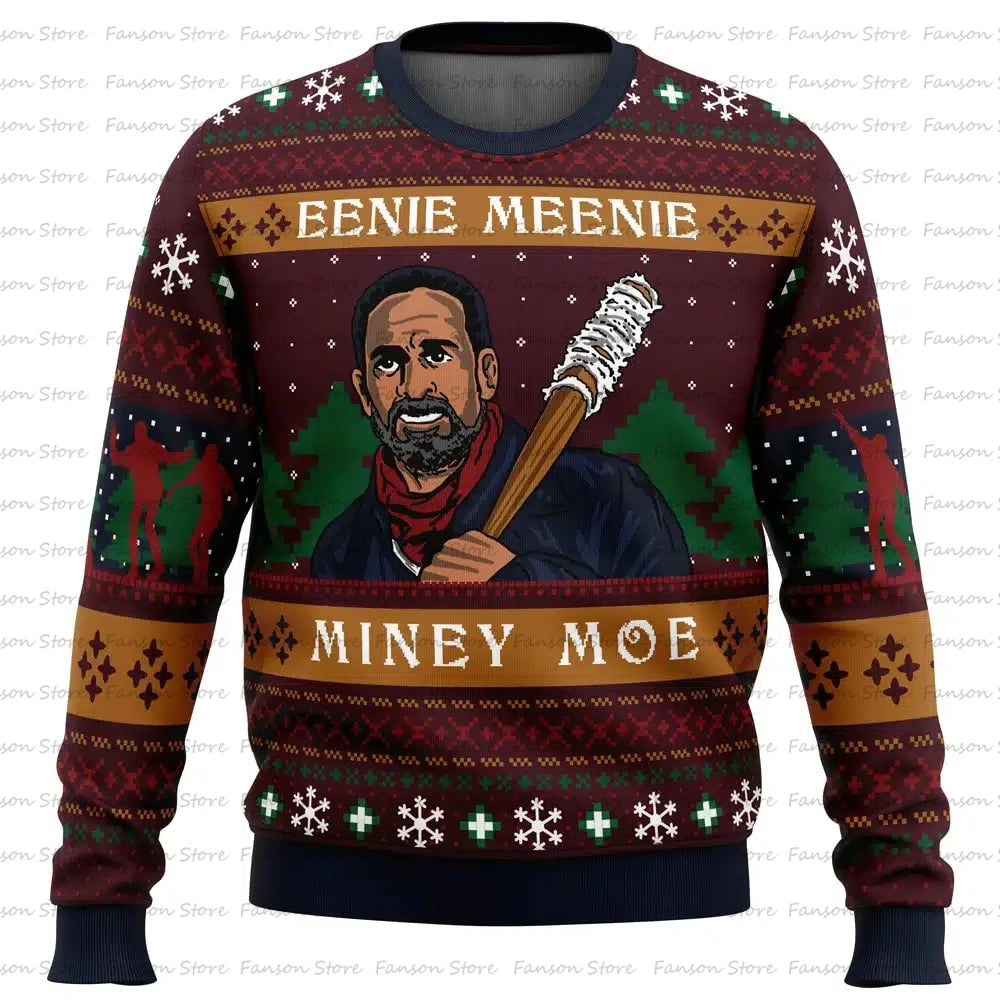 Pull Col Rond Motif Zombie Noël — Homme Femme Polyester Automne Hiver