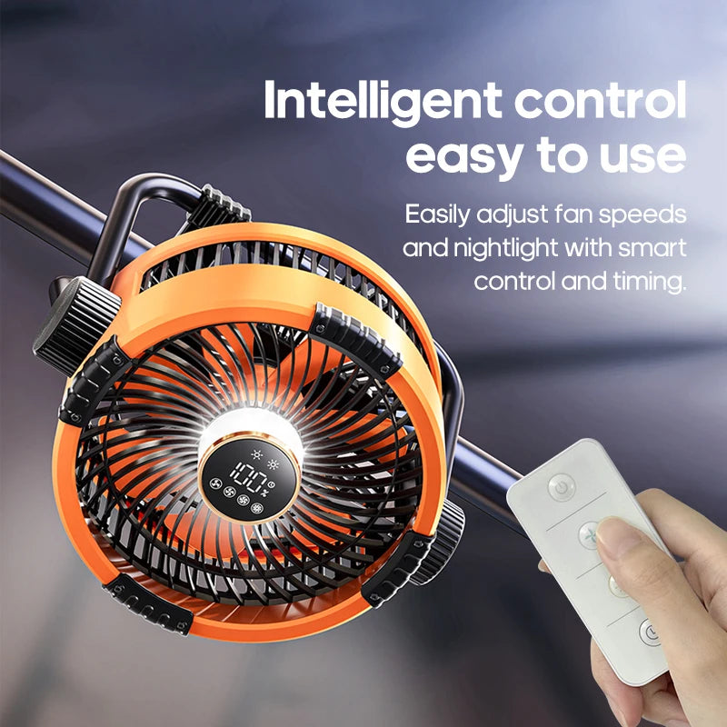 Ventilateur de Camping en plein air Portable 6 en 1, 20000mAh, Rechargeable, sans fil, ventilateur de plafond pour tente, réglage à 4 vitesses, éclairage LED, batterie externe