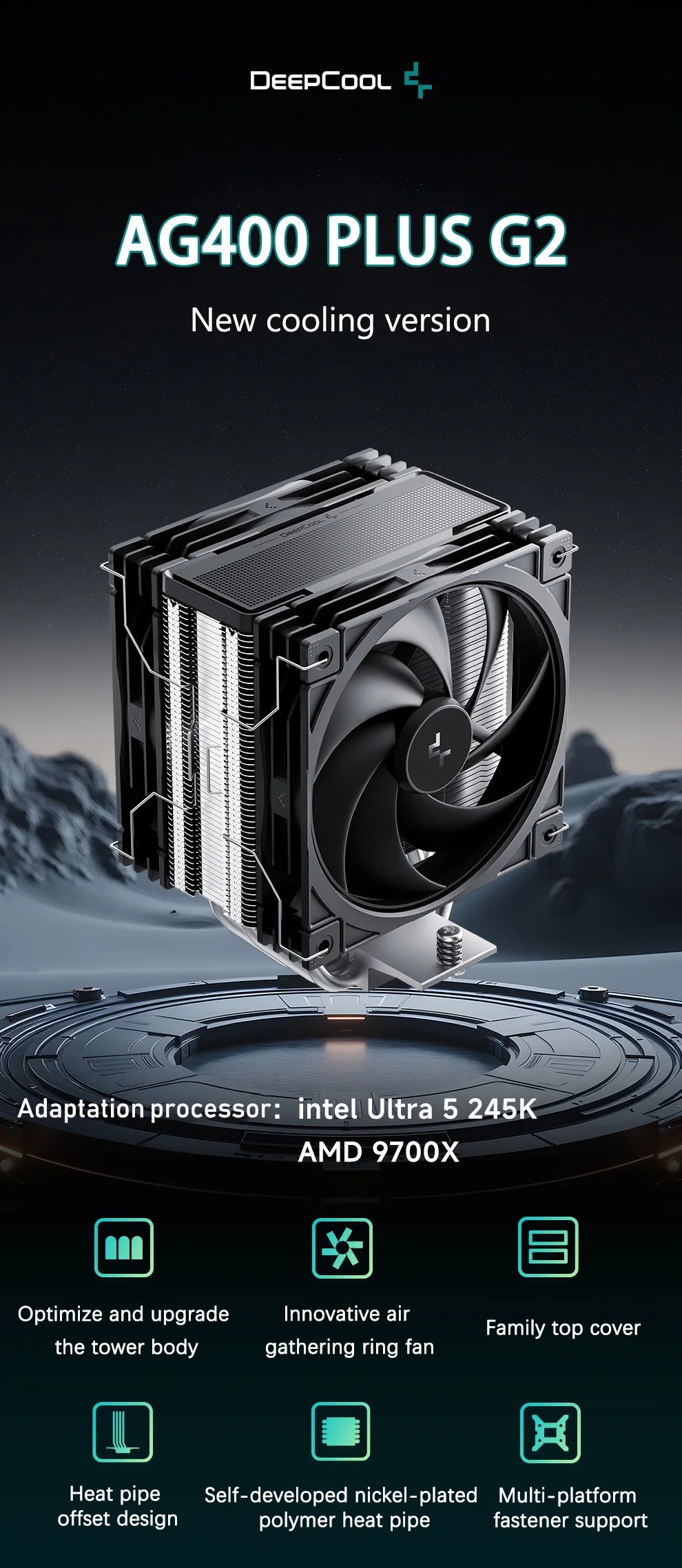 Refroidisseur de processeur DeepCool AG400 Plus 4 caloducs double ventilateur 220W, ventilateur 120mm, refroidisseur d'air pour processeur LGA1700 1851 AM5 AM4, radiateur de refroidissement par air
