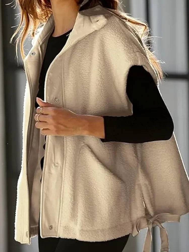 Chaleco polar de felpa para mujer, de talla grande, sin mangas, Sherpa, cálido, con botones, prendas de abrigo con bolsillos