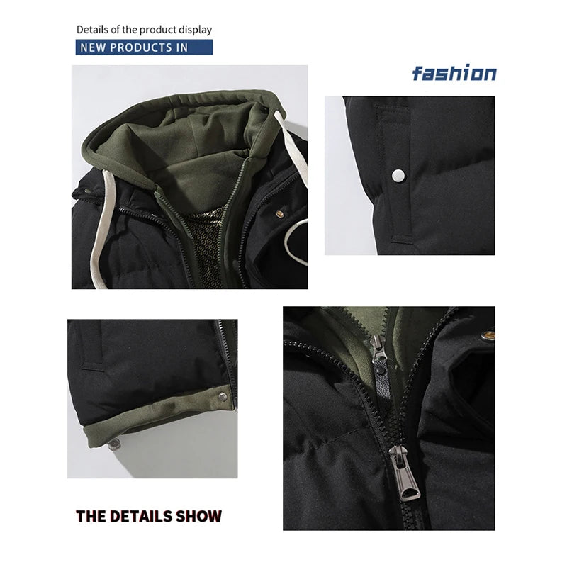 Veste d'hiver à capuche pour hommes, manteau en duvet de coton, gilet épais, gilet chaud, manteau décontracté
