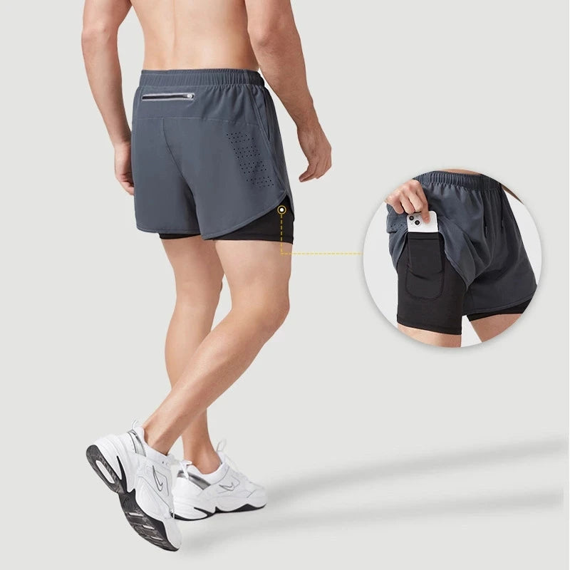 Short de course pour hommes, séchage rapide, Fitness, noir, Double couche, nouveau Sport, entraînement, musculation, pantalon court