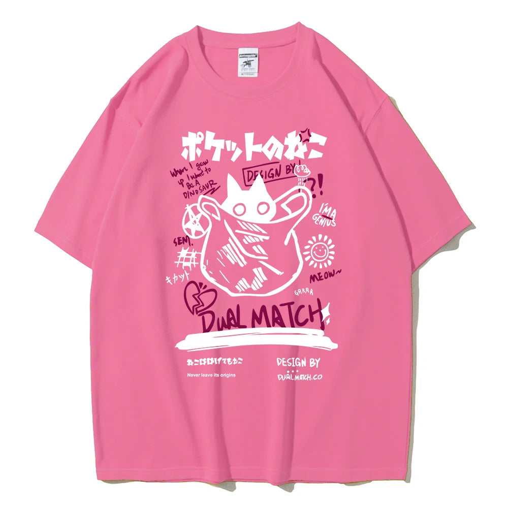 T-Shirt Chat Kawaii Harajuku — Couple Streetwear Y2K Manches Courtes 2024
