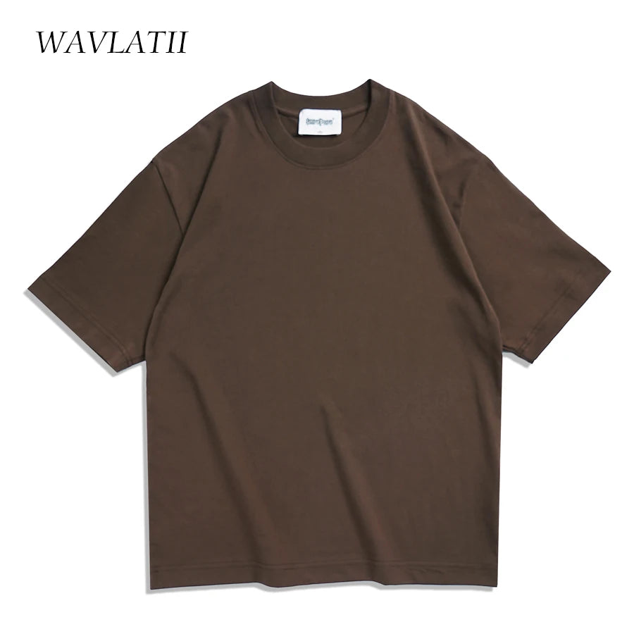 WAVLATII Camisetas oversized de verano para mujer y hombre, color café, informales, estilo coreano, Streetwear, camisetas básicas unisex, lisas, de moda juvenil