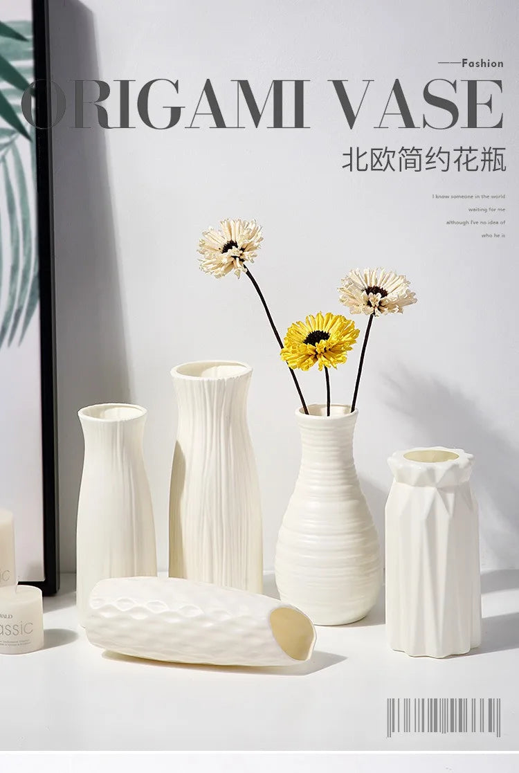 Vase nordique en plastique – Petit pot de fleurs décoratif pour salon, style moderne