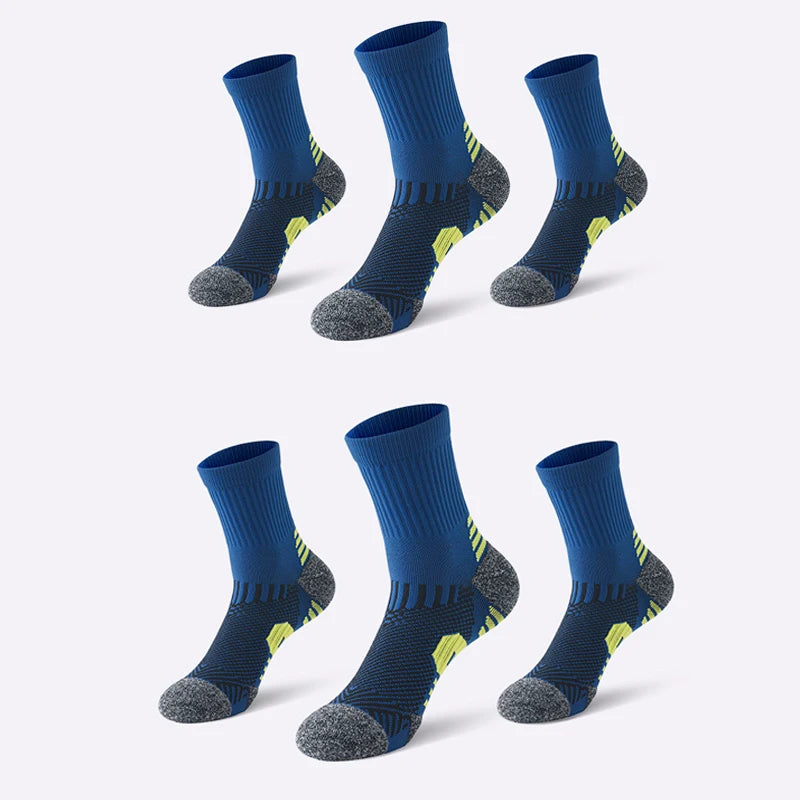 3 paires de chaussettes atétiques pour hommes, chaussettes de sport respirantes, de course en plein air, de Compression, longues, noires, blanches, bleues, extensibles