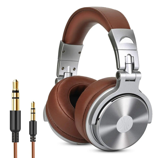 Casque DJ de studio professionnel avec microphone — sur-oreille, filaire, moniteur HiFi, pliable, jeu
