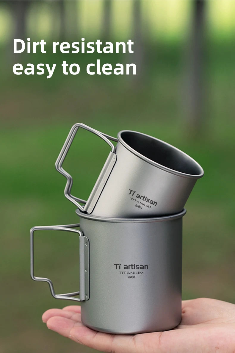 Tiartisan extérieur titane léger Portable thé tasse à café poignée pliante Camping tasse d'eau pour randonnée voyage