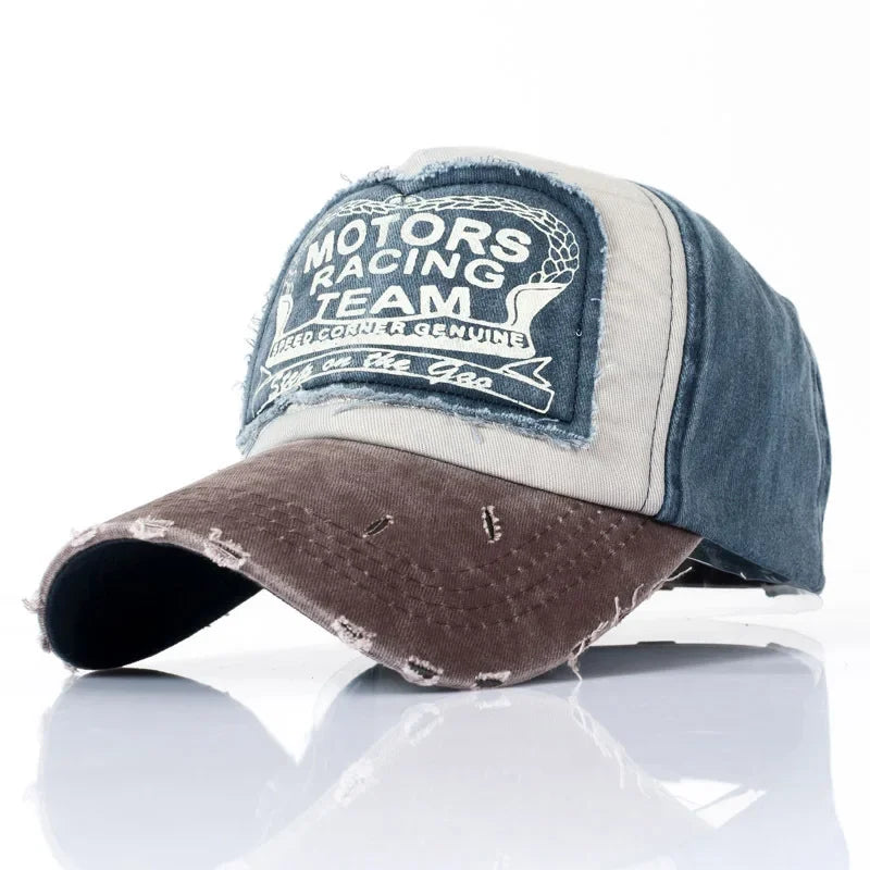 MOTOS estilo Patchwork color vaquero lavado con revestimiento gorra de béisbol Snapback Hip Hop sombrero para protección solar al aire libre