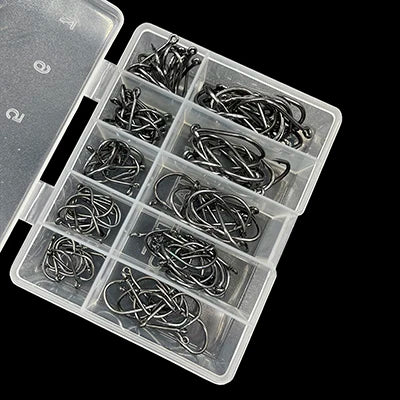 100 Pcs Size 3-12# Ringed Eye Hooks, High Carbon Steel Circle Fishing Hook, Single Jig Hook, Tackle