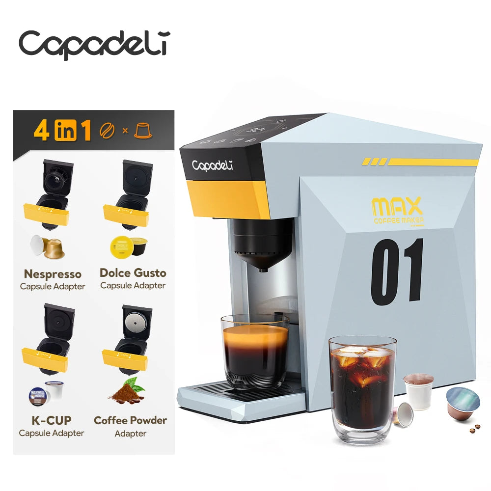 Máquina de café espresso 4 en 1 compatible con monodosis K-Cup, cápsulas Nespresso originales, cápsulas DG y café molido