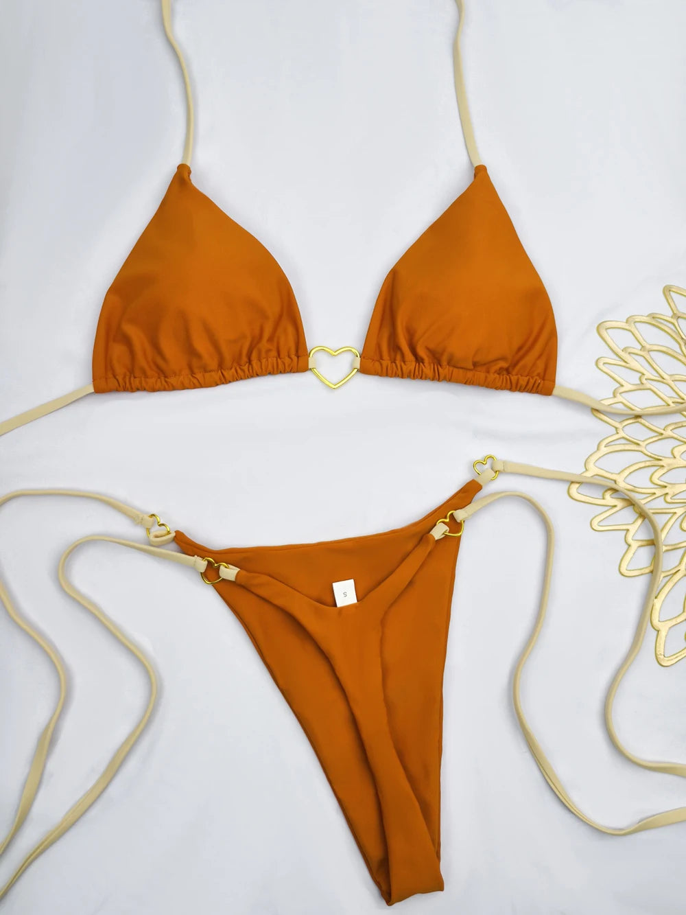 Ensemble bikini sexy dos nu couleur unie taille basse pour femme, maillot de bain deux pièces triangle string brésilien
