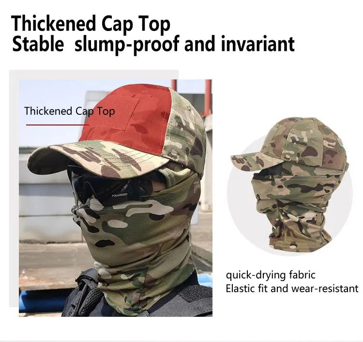Casquette de baseball tactique camouflage, pour la pêche en plein air, la randonnée, la chasse, les sports, protection solaire, respirante, camouflage, cagoule, demi-masque de ski