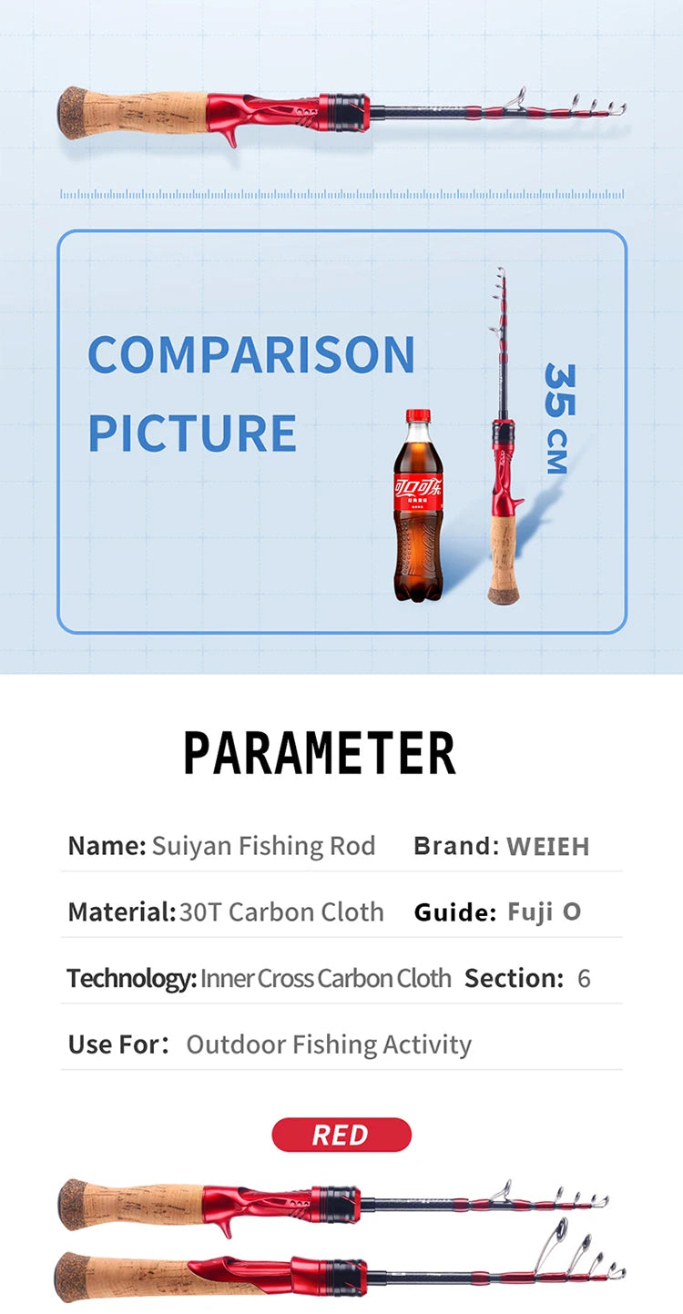 WEIHE 1.5m 1.68m Shuiyan canne à pêche télescopique portable en carbone cannes à pêche pour petit leurre utilisation filature canne à pêche pesca