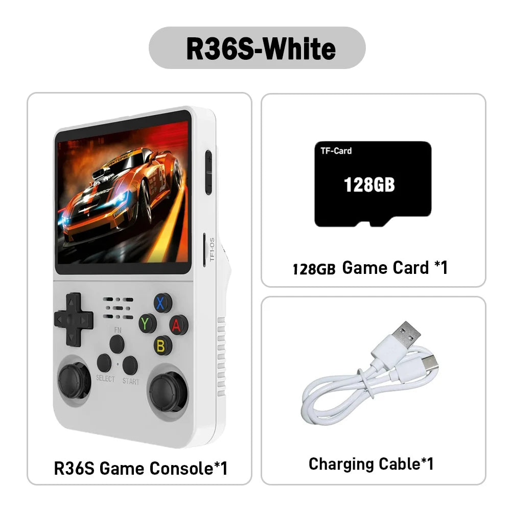 R36S ARKOS Consola de videojuegos portátil retro de 3,5 pulgadas IPS con múltiples colores disponibles, pantalla de reproductor portátil, 64GB de juegos