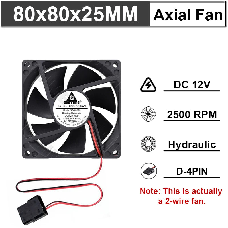 Ventilateur de refroidissement Gdstime 8025 2 broches 48V DC 5V 12V 24V 80mm, ventilateur axial USB à double roulement à billes 80x80x25mm, ventilateur de refroidissement pour boîtier PC 8CM
