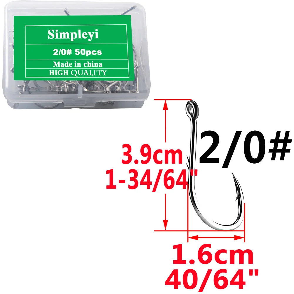 Anzuelos de pesca de acero con alto contenido de carbono, con púas, juego de anzuelos circulares individuales, lombriz marina, carpa, accesorios de pesca con mosca, anzuelo, 50 piezas por caja