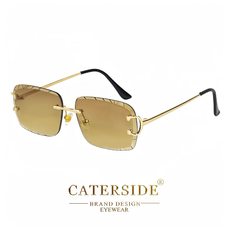 Lunettes de soleil carrées sans monture dégradé — métal, punk, UV400, homme et femme