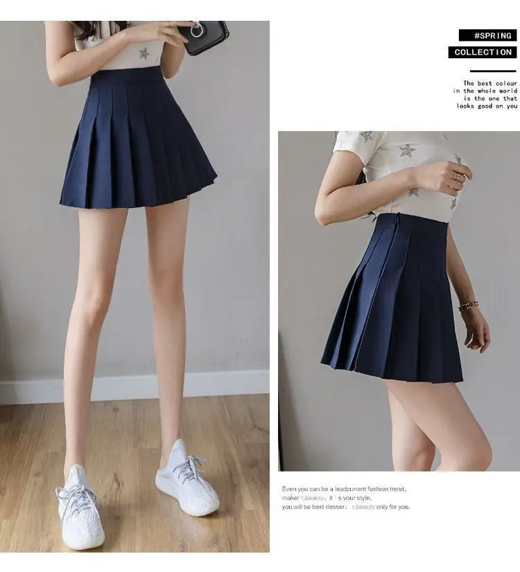 Mini jupe plissée avec short pour femmes, taille haute, ligne a, jupe patineuse, blanc, noir, rose, uniforme scolaire sportif, nouvelle mode, offre spéciale