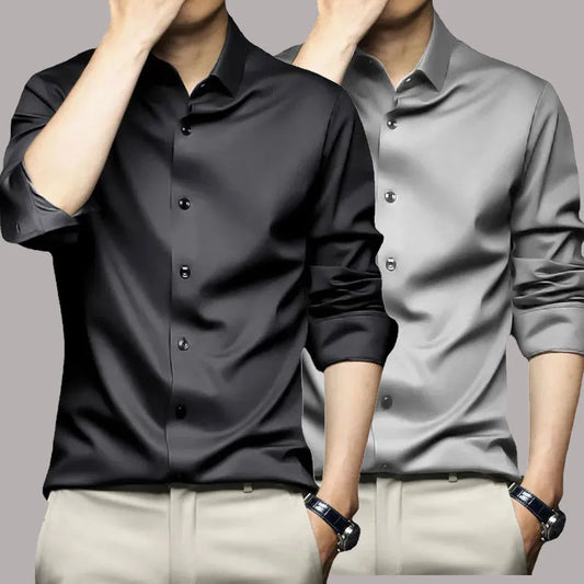 Men's Long Sleeve Shirt, Wrinkle-Resistant Business Attire, Non-Iron, Premium Casual Professional Suit, White Shirt, S-5XL