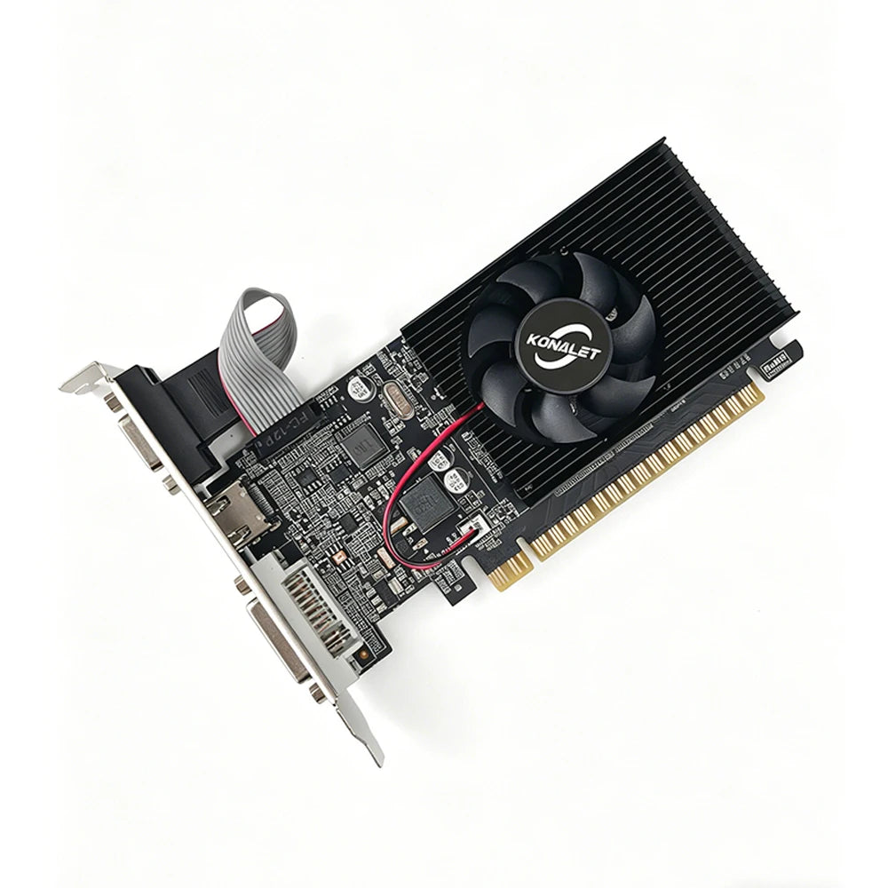 Carte graphique KONALET GT210 1 Go HDMI VGA DVI à profil bas pour PC de bureau, vidéo de bureau, double affichage
