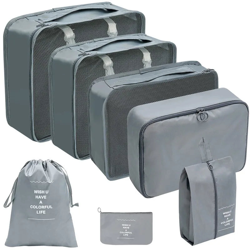 7/8/9/10 pièces ensemble organisateur de voyage sacs de rangement valise emballage Cubes ensemble étuis Portable bagages vêtements chaussure bien rangé pochette pliante