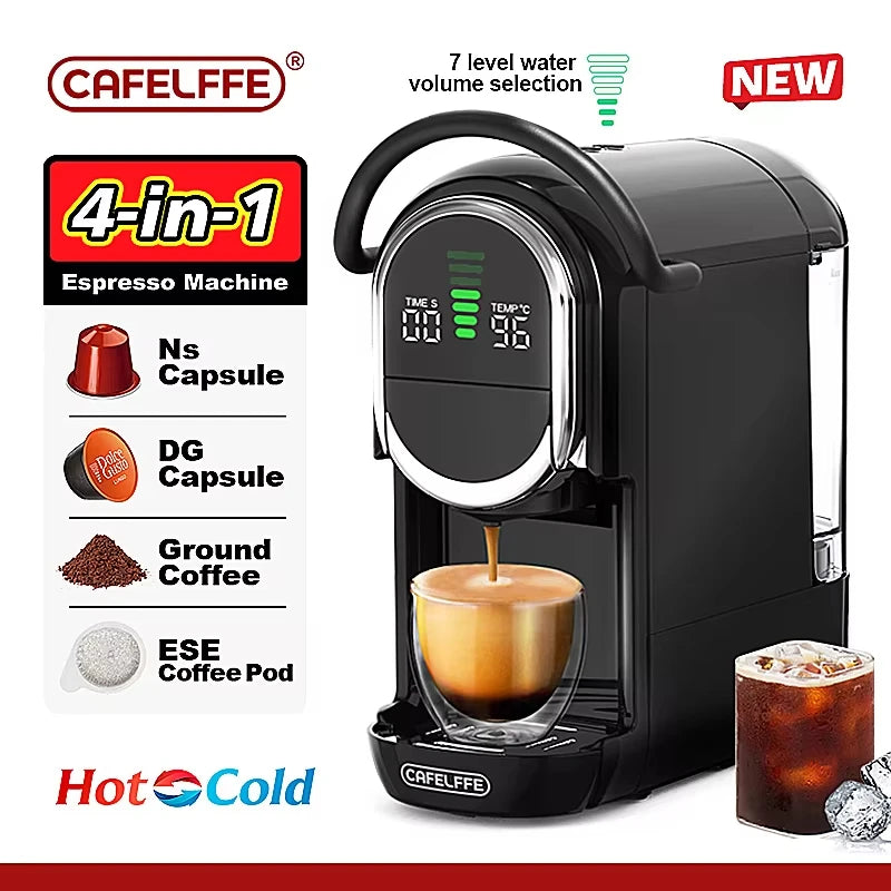 CAFELFFE - Cafetera de cápsulas 4 en 1, cafetera de capuchino, espresso múltiple caliente y frío, Dolce Gusto a.net, polvo de espresso 19 bares