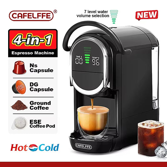 Machine à café à capsules 4 en 1 — cappuccino, expresso chaud et froid, 19 bars, dosettes compatibles