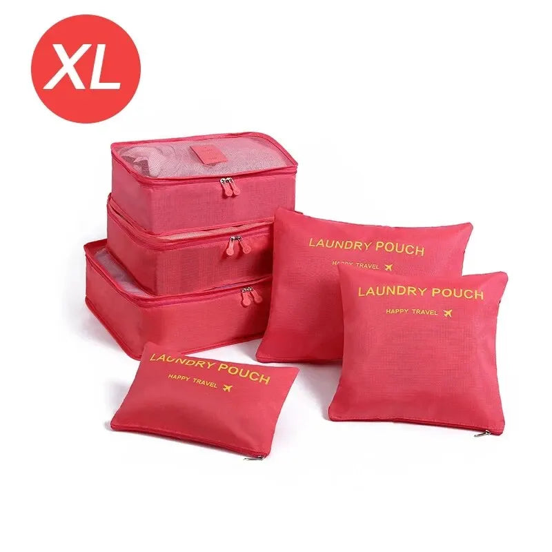 Organizador de viaje de gran tamaño, 6 piezas, maleta portátil, ropa, zapatos, neceser de maquillaje, organizador de equipaje, bolsa de almacenamiento de viaje