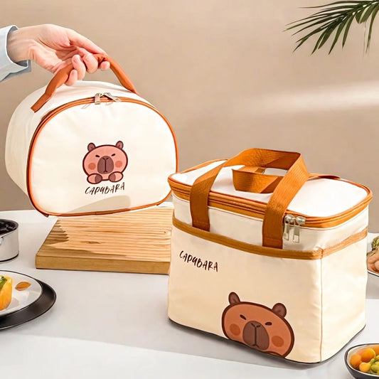 Sac à déjeuner isolé Capybara mignon pour étudiant enfant, sac thermique Portable de grande capacité étanche pour aliments, sac isotherme réutilisable pour pique-nique