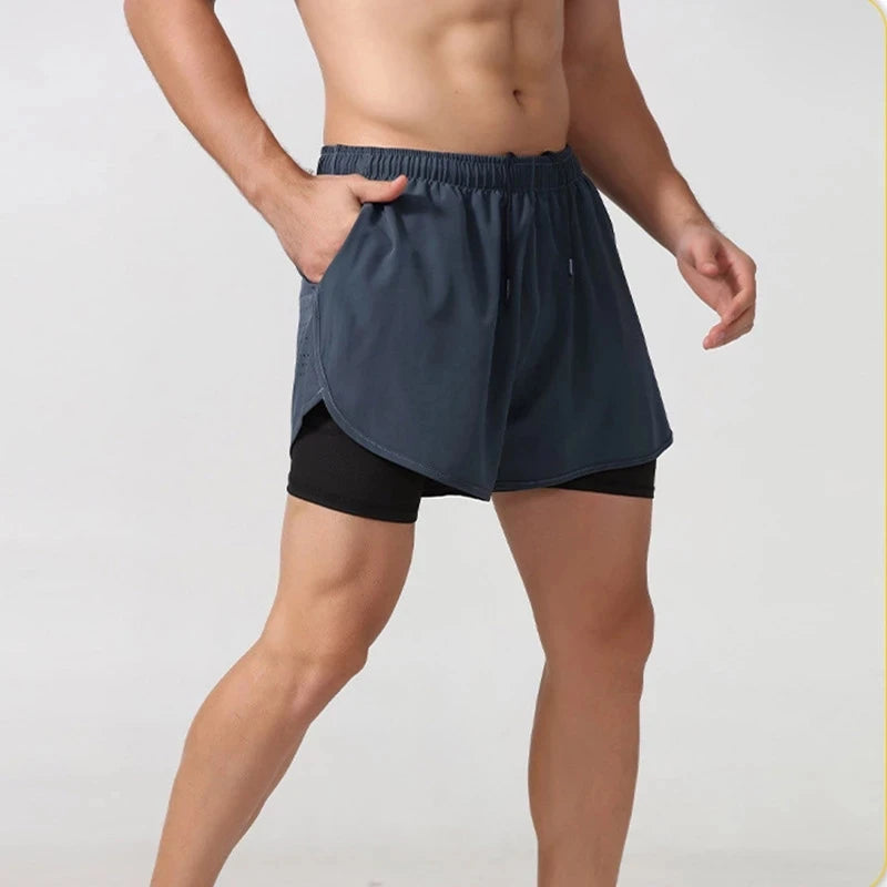 Short de course pour hommes, séchage rapide, Fitness, noir, Double couche, nouveau Sport, entraînement, musculation, pantalon court