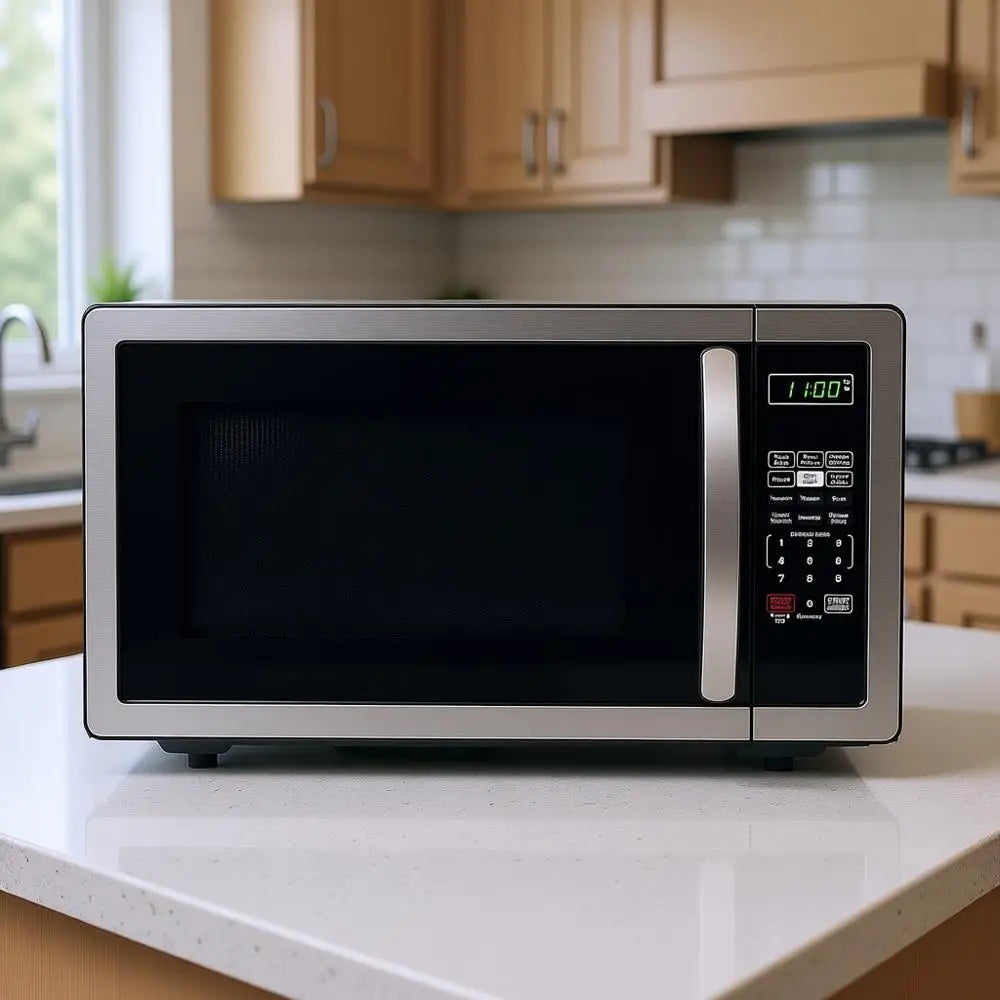 Micro-Ondes Comptoir 1,1 Pièds 1000W Cuisson Automatique — Rôtissage Nettoyage Facile Sécurité Enfants