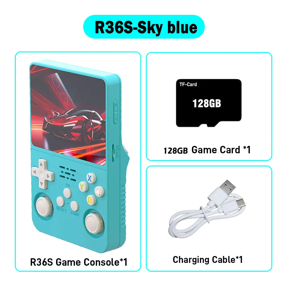 R36S ARKOS Consola de videojuegos portátil retro de 3,5 pulgadas IPS con múltiples colores disponibles, pantalla de reproductor portátil, 64GB de juegos