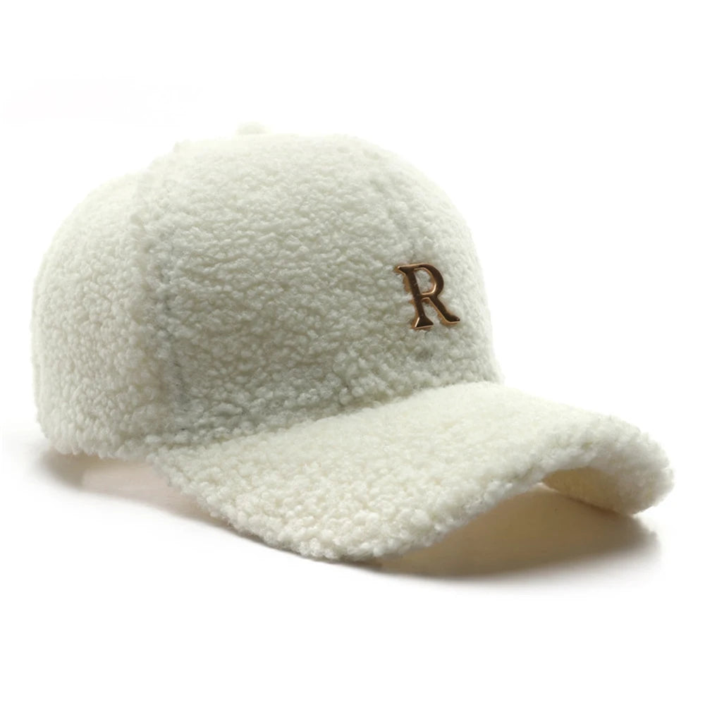 Casquette de baseball en laine d'agneau verte — lettres dorées, trucker, hiver (v2)
