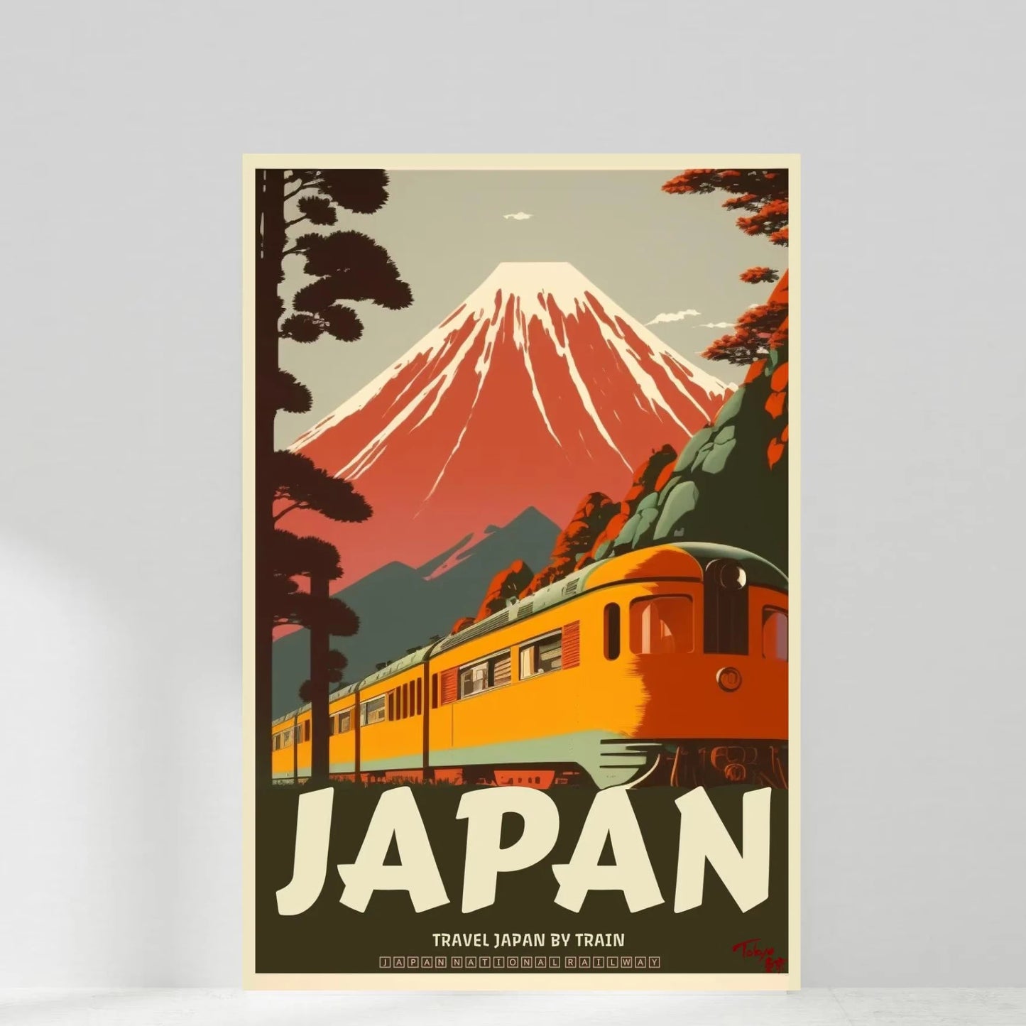 Lienzo impreso de paisaje japonés retro, arte asiático, póster de arte de pared de ferrocarril, sala de estar moderna, dormitorio, baño, decoración del hogar