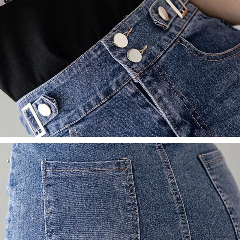 Otoño 2025 talla grande falda para mujer cintura alta talla grande abertura negro o azul denim faldas moda coreana delgada falda femenina